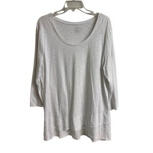 Chicos The Ultimate Tee White Slub‎ 3/4 Sleeve Asymmetrical Top Size 3 XL